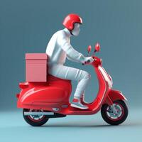 Photo of delivery man on a scooter with boxes delivery service concept