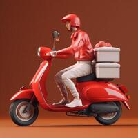 Photo of delivery man on a scooter with boxes delivery service concept