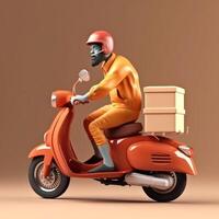 Photo of delivery man on a scooter with boxes delivery service concept