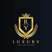 RY Letter Initial with Royal Luxury Logo Template vector