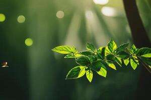 The green leaf in the forest with . photo