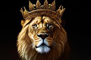 The lion is wearing crown with . photo