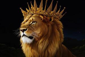 The lion is wearing crown with . photo