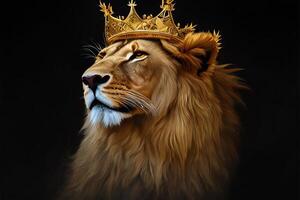 el león es vistiendo corona con ai generado. foto