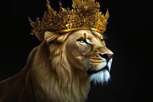 The lion is wearing crown with . photo