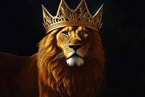 The lion is wearing crown with . photo