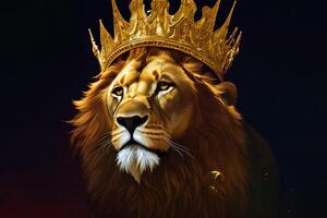 The lion is wearing crown with . photo
