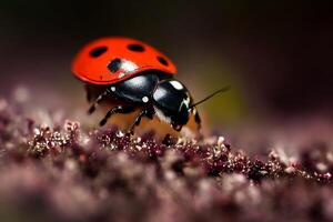 The ladybug on the flower with . photo