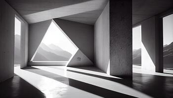 concrete interior with mountain view, Created with photo