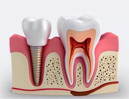 Teeth have been capped and the stainless pin in the gums. Created with photo