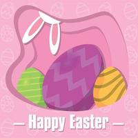Bunny ears and group of painted easter eggs Happy easter Vector illustration