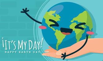 Earth day poster Planet cartoon kawaii Vector illustration