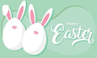 Pair of white easter eggs with rabbit ears Happy easter Vector illustration