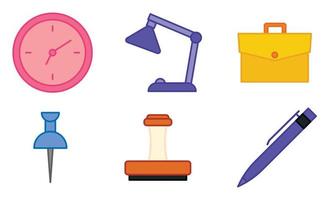 Set of different colored office supplies icons Vector illustration