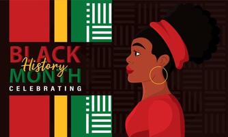 Black history month colored horizontal poster Afro american girl character Vector illustration