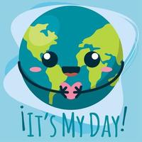 Earth day poster Planet cartoon kawaii Vector illustration