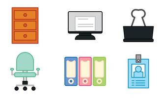 Set of different colored office supplies icons Vector illustration