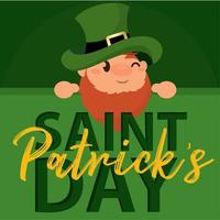 Cute traditional irish elf with hat Saint patrick day poster Vector illustration