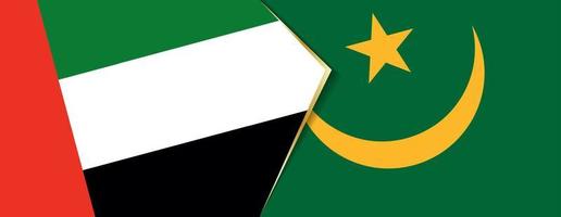 unido árabe emiratos y Mauritania banderas, dos vector banderas