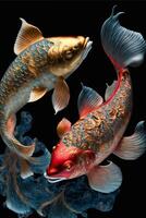 Traditional Chinese style Blue and white koi fish. . photo