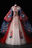 This stunning Chinese Hanfu cape wedding dress. Generative Ai. photo