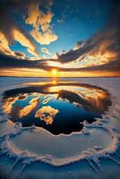 Blue sky and white clouds Sunset Reflection. photo