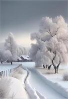 A beautiful snow scene In the morning. photo