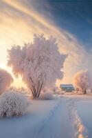 un hermosa nieve escena en el Mañana. generativo ai foto