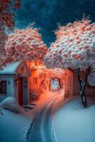 A beautiful snow scene In the morning. photo