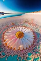 large white flower sitting on top of a sandy beach. photo