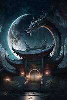 dragon that is standing in front of a building. . photo