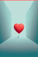 persona en pie en un habitación con un corazón conformado globo. generativo ai. foto
