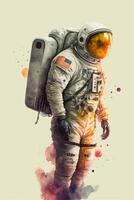 an astronaut walking on the surface of an orange planet. . photo