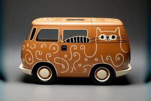 toy van with a cat face painted on it. . photo