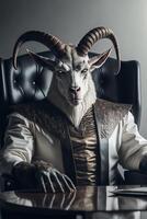goat that is sitting in a chair. . photo