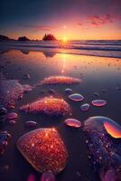 morning. Ocean of glass Transparent shiny. . photo