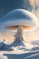 A huge white mushroom stands tall and strong. . photo