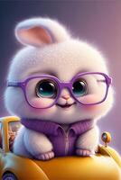 Pixar styleA super cute and happy white fairy bunny. . photo