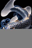 Traditional Chinese style Blue and white koi fish. . photo