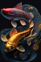 Traditional Chinese style Blue and white koi fish. . photo