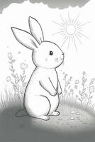 drawing of a rabbit in a field of flowers. generative ai. photo