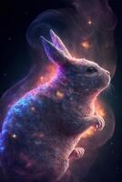 digital painting of a rabbit sitting on its hind legs. . photo