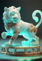 statue of a white tiger on a pedestal. . photo