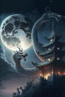 dragon with a full moon in the background. . photo