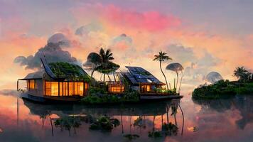 floating house in the middle of a body of water. . photo