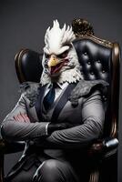 bald eagle in a suit sitting in a chair. . photo