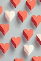 lot of red and white hearts on a gray background. . photo