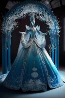 hada palacio elegante y lujoso azul vestido. generativo ai. foto