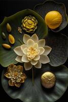 floreciente dorado loto. generativo ai. foto