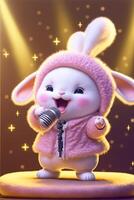 Pixar styleA super cute and happy white fairy bunny. . photo